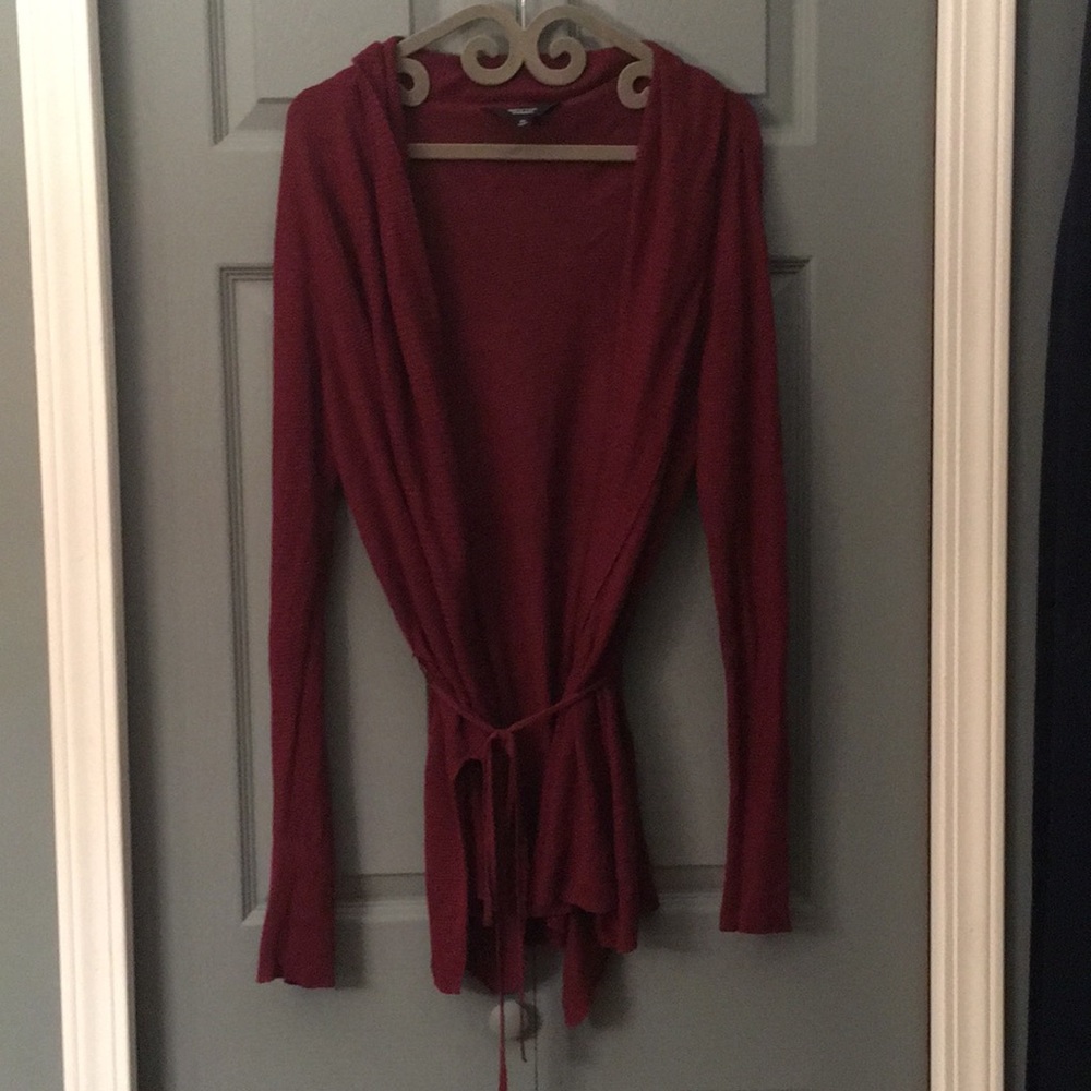 Simply Vera Wang wine long wrap sweater w/ties